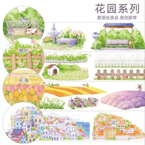 1 Loop Washi Tape Sample Garden Scenery Bench Fence Town House Landscaping