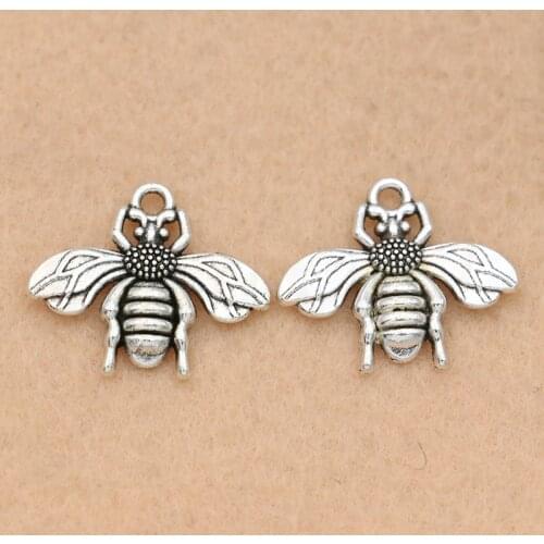 10pcs Bee Charm Pendant for Bracelet Necklace Antique Silver Plated Jewelry DIY Making Accessories 19x22mm