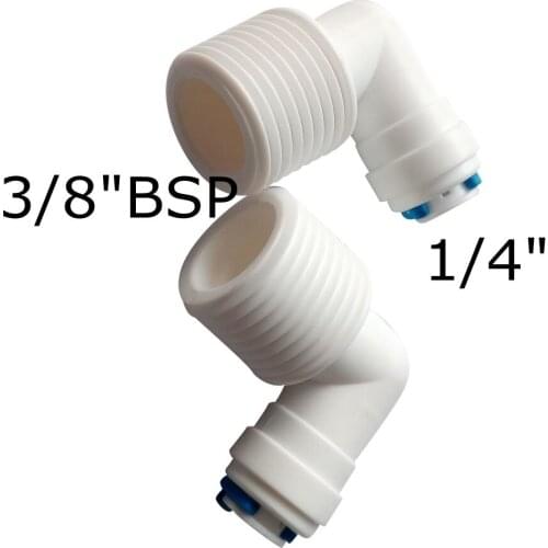 2pcs 1/4" OD 3/8" BSP Male Elbow Quick Connector RO Water Purifier Reverse Osmosis Aquarium System Connector Fitting ROME-3-2