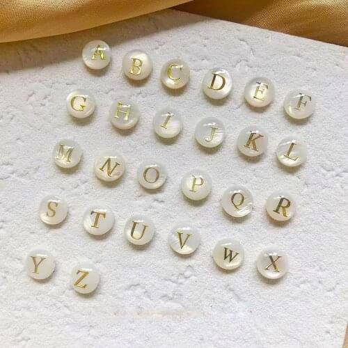 8mm 5pcs/bag Natural Shell Beads Round Pearl Beads Letter Small beads Two Sides A To Z DIY jewelry Making Bracelets Necklace