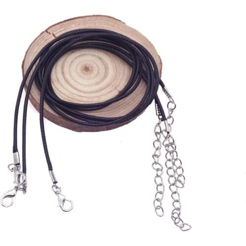 50pcs 1.5mm Braided Adjustable Black Leather Rope Wax Cord Handmade Necklace Pendant Lobster Clasp String Cord DIY Jewelry Chain