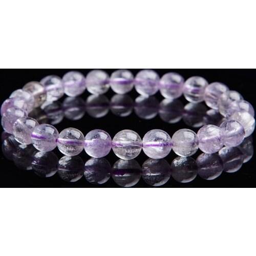 7.5mm Genuine Natural Purple Transparent Kunzite Round Crystal Beads Jewelry Stretch Charm Bracelet Femme Drop Shipping
