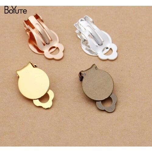 BoYuTe (100 Pieces/Lot) Metal Brass No Pierced Ear Clip with 10MM Blank Base Diy Handmade Earring Accessories Parts
