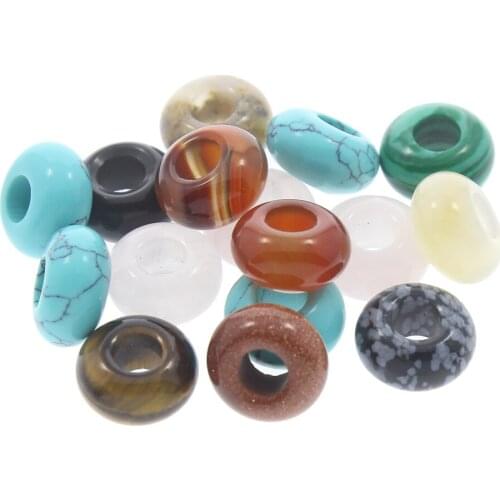 14x7.5mm European Gem stone Beads Mixed Natural Gem stone Large Hole Beads Natural for Jewelry Accessories 10PCs/Bag