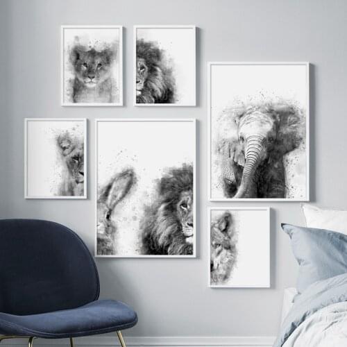 Black White Elephant Lion Wolf Rabbit Wall Art Canvas Painting Nordic Posters And Prints Wall Pictures For Living Room Decor
