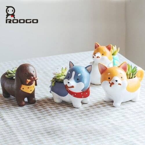 Roogo animal shape home decoration Flowerpot Kawaii Dog Garden Pots Planters Bonsai Desk Succulent Flower Pot planter