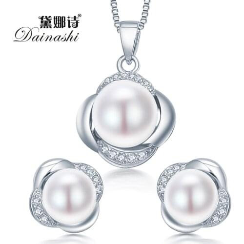 Dainashi 925 sterling silver jewelry set earring/necklace pearl jewelry for women sterling-silver-jewelry sets with gift box