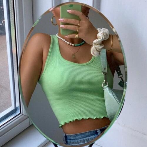 DSMTRC Female Streetwear Outfits 2021 Newest Woman Summer Clothing Casual Sleeveless O-neck Light Green Ribbed Tank Top
