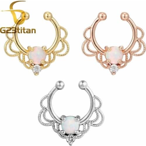 G23titan Fake Septum Rings Fashion Nose Hoop Opal Fake Septum Piercing Horseshoe Nose Jewellery