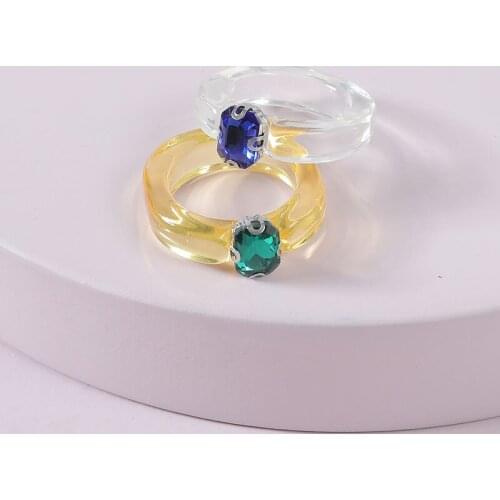 GSOLD Trendy Simple Colored Glass Rhinestone Ring Temperament Transparent Resin Ring Two/Set Women Fashion Party Jewelry 202103