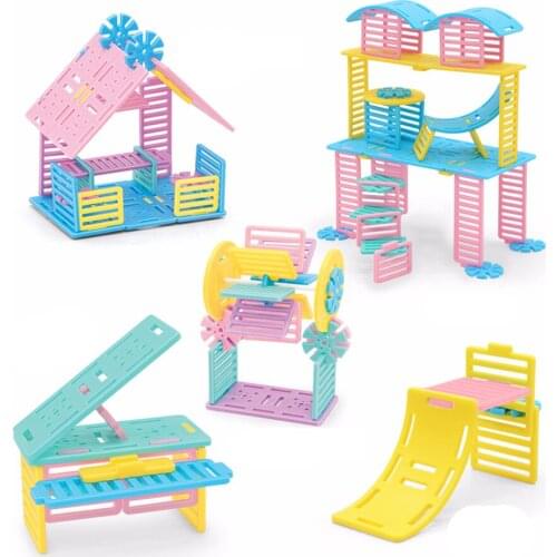 Creative Amazing Model DIY Assembled Bricks Blocks Toys Miniature Dollhouse Accessories Elsa Dolls Pretend Play Toys For Girls