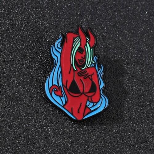 Creative Cartoon Sexy Demon Beauty brooches Punk Hard Enamel Pins Men and Women Metal Badges Jewelry Halloween Gifts