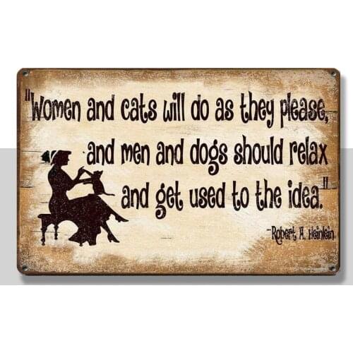 Metal Tin Signs Women & Cats Retro Plate Plaque Iron Dog House Door Wall Poster