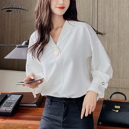 Sweet Long Sleeve Chiffon Blouse Autumn New Office Lady Style Women' Shirts White Blusas Mujer Korean Vintage Top Female 10697