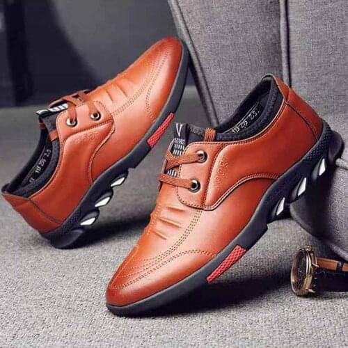 Men Leather Shoes Spring Autumn New Mens Laceing Flat Sneakers Business Casual Soft-Soled Non-Slip Breathable All-Match Footwear
