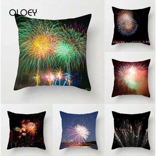 Firework Pattern Pillowcase Polyester Square Pillowcase Bedroom Pillowcase Home Bedroom Car Decoration Soft Pillowcase 45 * 45cm