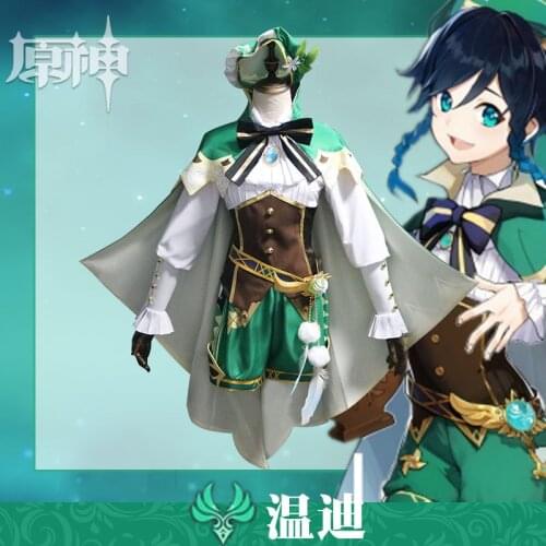 2020 New Game Genshin Impact Cosplay Anime Wig Accessories Project VENTI Costume Womens Cloak Shirt Pants Socks Lolita Shoes