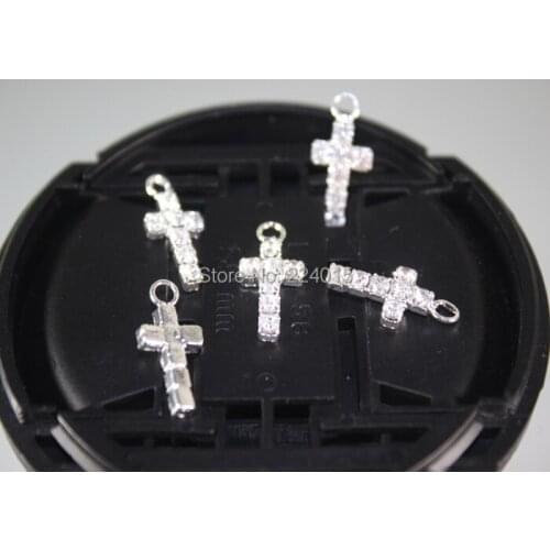 New Cross Pendants Silver Plated Clear Rhinestone Cross Charms Jewelry Finding For Earrings Bracelets Making,50pcs/16*7.5mm