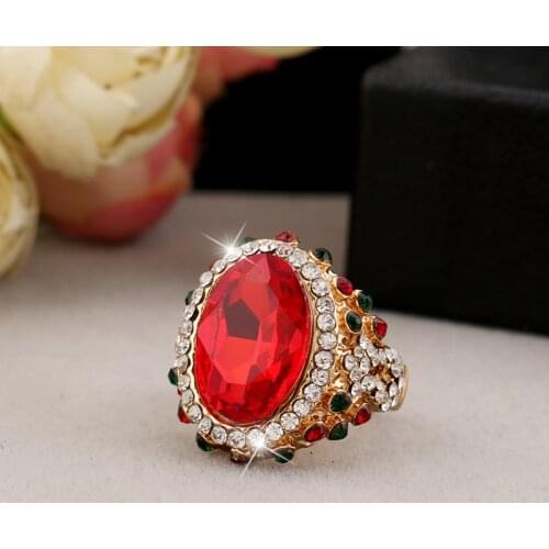 Hot New Exaggerated Deep Green Stone Gold Color Chunky Wedding Ring for Women Men Royal Blue Finger Ring Party Jewelry