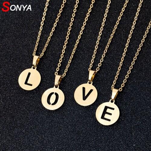 SONYA A to Z Stainless Steel Round Letter Necklaces For Women/Men Initial Letter Necklace gold color English Letter Jewelry Gift