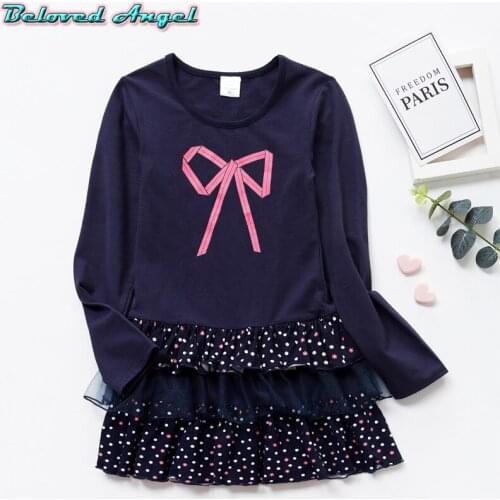 Beloved Angel Girls Dresses Kids Vestdios Bow Print Baby Girls Clothes Cotton Toddler Dresses Long Sleeve Dress For Christmas