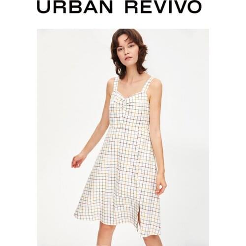 Spring and Summer Youth Womens Fresh Color Matching Plaid Suspender Dress