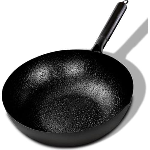 Wok Pan, Stir Fry Pan Flat Bottom Pan,Cast Iron Wok for Electric Stove, Induction Cooker and Gas Stove