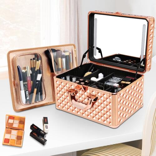 LED Make up bag Portable large capacity storage cosmetic box Suitcase makeup case High-end makeup bag waterproof cosmetic bag
