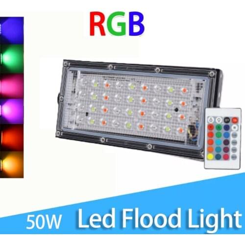 Flood Light LED Remote Control RGB Colorful Outdoor Spotlight 220V 36W 50W Waterproof Lighting Indoor LED Lights Street Lamp