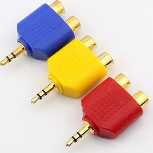 High Quality colours M/F Connector 3.5mm Stereo Male Jack Out Plug To 2 RCA Female Splitter Adapter 10pcs/lot