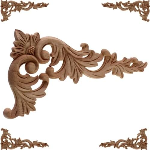 VZLX Vintage Unpainted Wood Carved Decal Corner Onlay Applique Frame For Home Furniture Wall Cabinet Door Decor Crafts