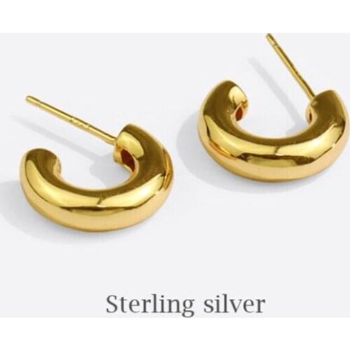 Sole Memory Retro Geometric Semicircle Letter C 925 Sterling Silver Fashion Female Stud Earrings SEA805