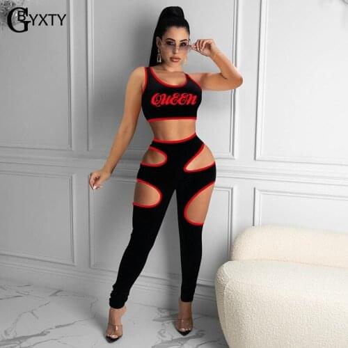 GBYXTY Women Cut Out Sport Fitness Trackuit Summer Crop Tank Tops and Skinny Legging Pants 2 Piece Set Joggers Suit ZA1155