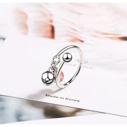 New Fashion Exquisite Pink Crystal Bell Female 925 Sterling Silver Jewelry Natural Simple Women Opening Rings