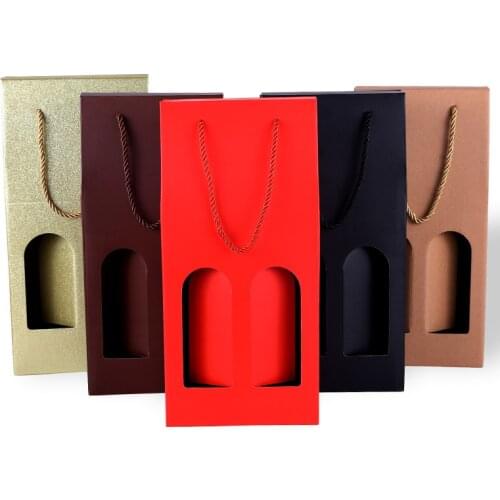 100pcs Kraft Paper Red Wine Box Handheld Single/double Red Wine Bottle Bag Window Gift Packaging Box Party Supplies