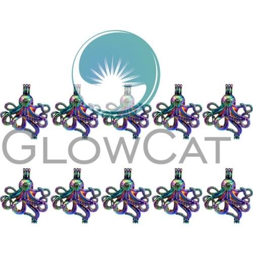 10X C184 Rainbow Color Sea Octopus Beads Cage Jewelry Making Perfume Essential Oil Diffuser Pearl Cage Locket Pendant