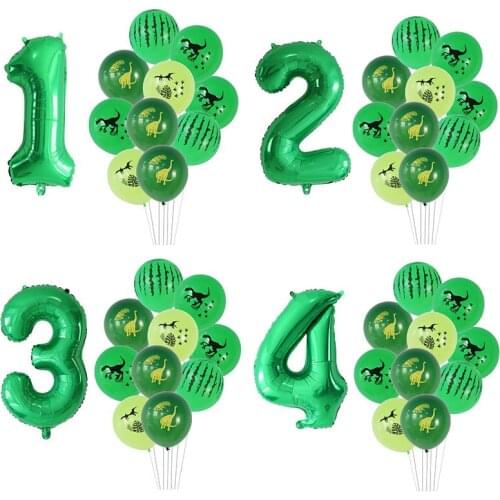 11pcs 12inch Green Dinosaur Latex Balloons Set 30inch Number Globos Jungle World Dino Theme Birthday Party Decorations Kids Toys
