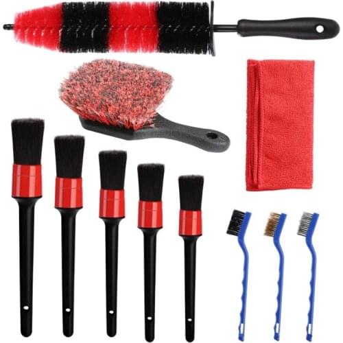 11Pcs Wheel Tire Detailing Brush Rim Brush Car Detailing Brushes Kit Short Handle Tire Brush Wire Brushes Kits