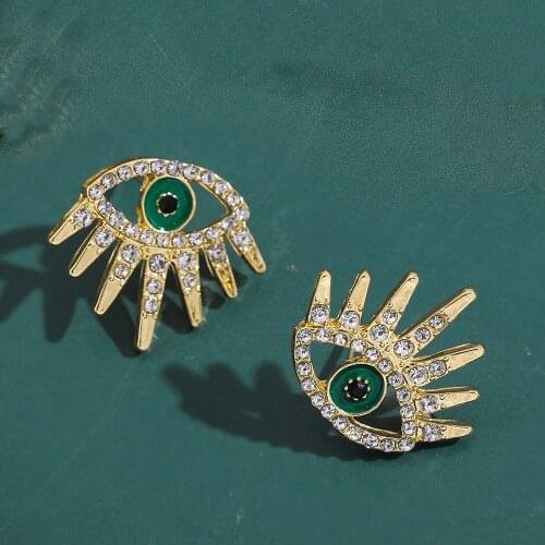 2020 Fashion Gold Safety Pin Stud Earrings Female Rhinestone Enamel Evil Eye Earrings Statement Ear Rings Jewelry Accessories