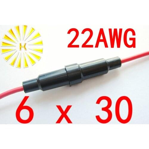 #22 Wire 6*30mm Black Plastic Fuse Holder With 22AWG Red Cable x 200PCS