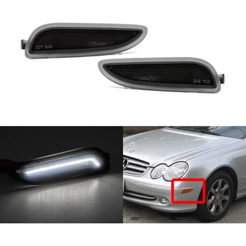 2x Fits For Benz W209 CLK-Class CLK55 AMG CLK63 AMG CLK500 CLK320 Front Fender Smoked White Led Side Marker Lights