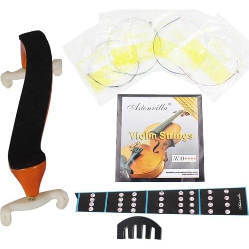 4pcs Violin Kit Fiddle Set Five-Claw Muffler+AV10 String+Fingerboard Sticker+Aston Villa 4/4 Violin Shoulder Rest Holder