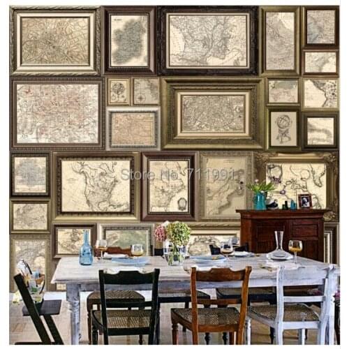 Free shipping custom- modern 3D mural living room TV backdrop bedroom dining room wallpaper Retro Map Collection