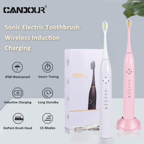 CANDOUR CD-5166 Sonic Electric Toothbrush USB Rechargeable adult Waterproof Ultrasonic automatic 5 Mode with Travel Tooth brush