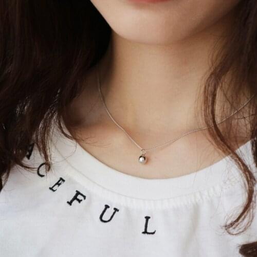 925 Sterling Silver Girls White Gold Chain Silver Tone 6mm Ball Pendant Necklace With Extender Chain Sweater Jewelry For Women