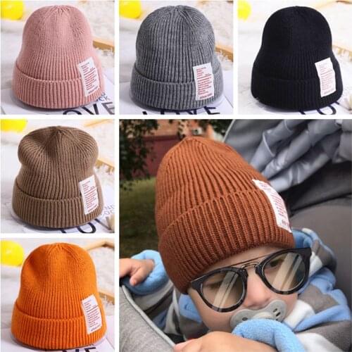Letter Label Baby Beanie Solid Color Soft Knitted Hats For Kids Warm Cap Autumn Winter Toddler Boys Girls Hat