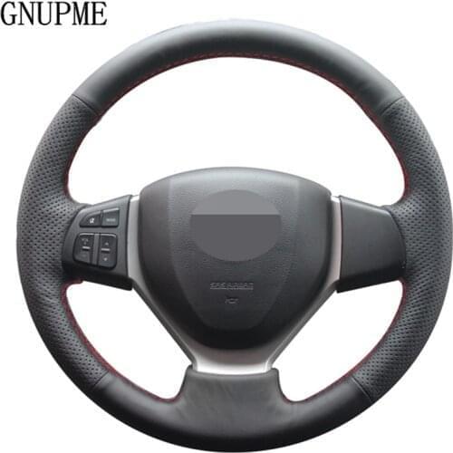 DIY Hand-stitched Black Genuine Leather Car Steering Wheel Cover for Suzuki Vitara 2015 Suzuki CELERIO S-CROSS SX4 2013 2014