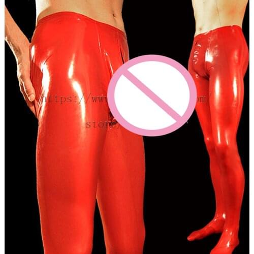 Erotic latex leggings Fetish latex pants with hidden condom in solid red color