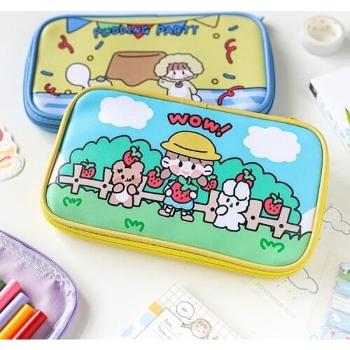 Kawaii Girl Vacation Pudding Pencil Case Student Stationery Pencil Bag Cute Large Capacity Cute PU Storage Bag School Supplies