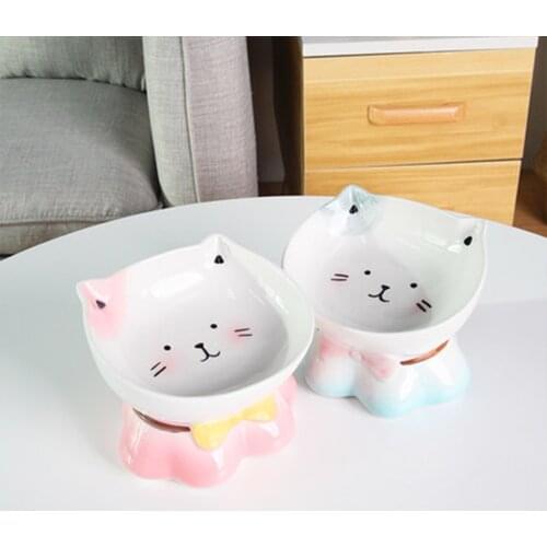 Ceramic Tilted Raised Pet Bowls for Cats and Dogs Elevated Cat Food Bowls Water Bowl Dish Stress Free, Backflow Prevention, Made